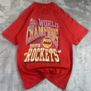 VTG 1994 Houston Rockets World Champions T Shirt Mens L Red NBA Finals Graphic